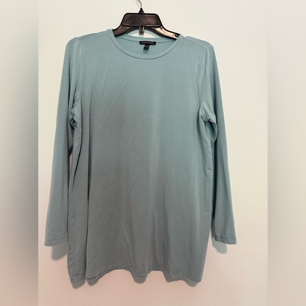 Eileen Fisher Womens Tunic Top Long Sleeve Shirt Size PL In blue